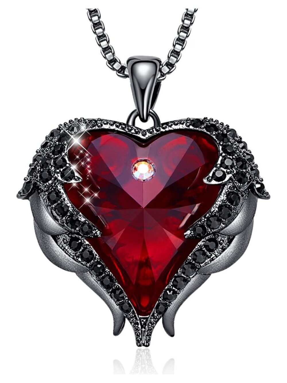 Angel Wings Heart Crystal Birthstone Pendant Necklace Gold Plated